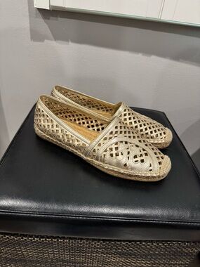 Tory Burch Metallic Gold Laser-Cut Espadrille Flats